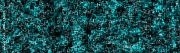 Obraz Abstract cyan digital technology background, white circuit lines over glowing blue network patterns on dark backgrounds. Artificial intelligence, cloud computing, data connectivity, and AI systems.