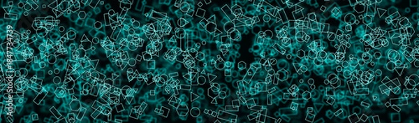 Obraz Abstract cyan geometric wireframe background, outlined shapes on dark backgrounds. AI data visualization, artificial intelligence tech, digital complexity randomness, quantum blockchain technology.