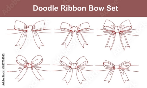 Obraz Hand drawn doodle ribbon bow set with horizontal lines vector illustration isolated on white background for gift wrapping and invitation design.