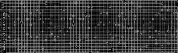 Obraz Abstract digital technology background. Structured grid of circuit lines and nodes on dark backgrounds. AI data system, network architecture, computing infrastructure engineering, digital technology.