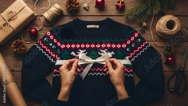 Obraz Crafting a festive sweater