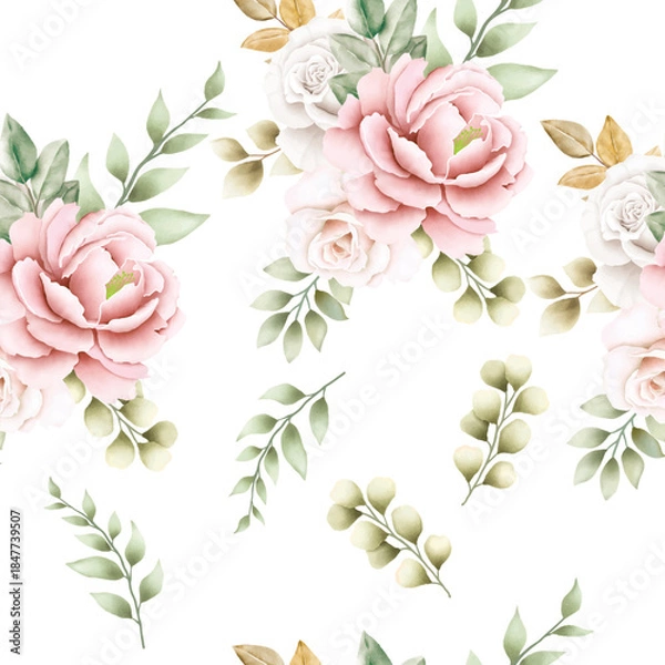 Obraz watercolor flower rose seamless pattern