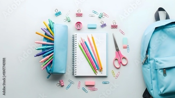 Obraz Organized school supplies for study