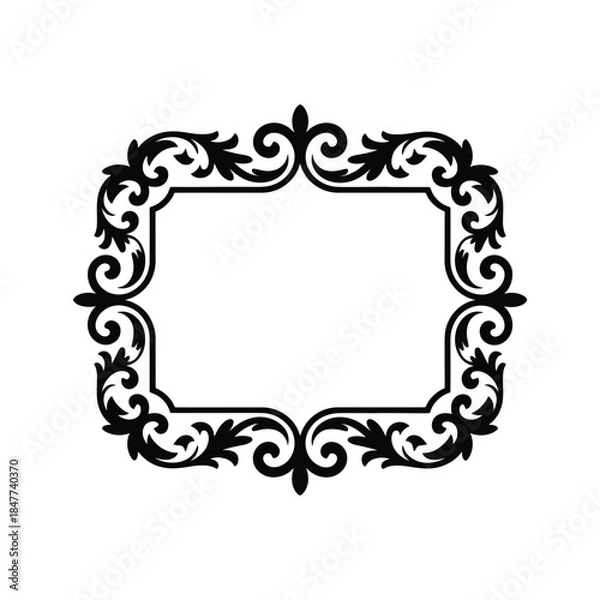 Fototapeta Elegant black ornate frame with decorative swirls and a blank center