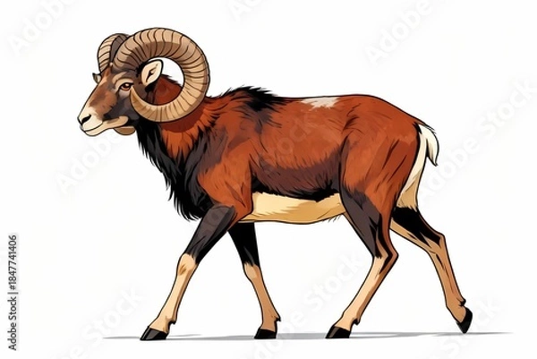Fototapeta Walking Mouflon Comic Illustration