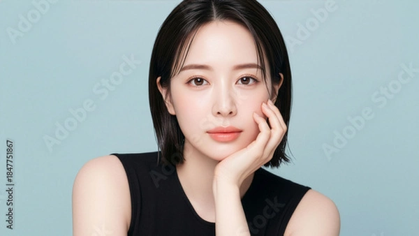 Fototapeta 女性、頬杖、AI生成