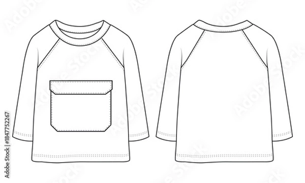 Obraz Kids Crew Neck Sweatshirt Pocket t shirt Technical Flat Vector Design Set
