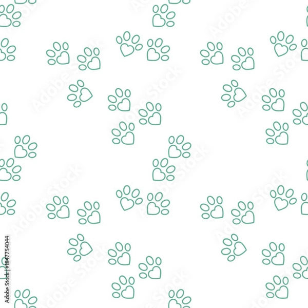 Fototapeta Cute Paw Print Seamless Pattern with Heart Shaped Pads