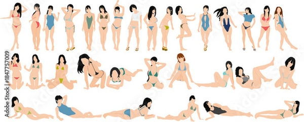 Fototapeta ポーズをとる水着を着た女性のイラストセット
