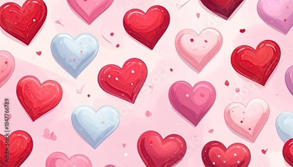 Fototapeta Seamless pattern of colorful heart shapes in red pink and blue for celebration.