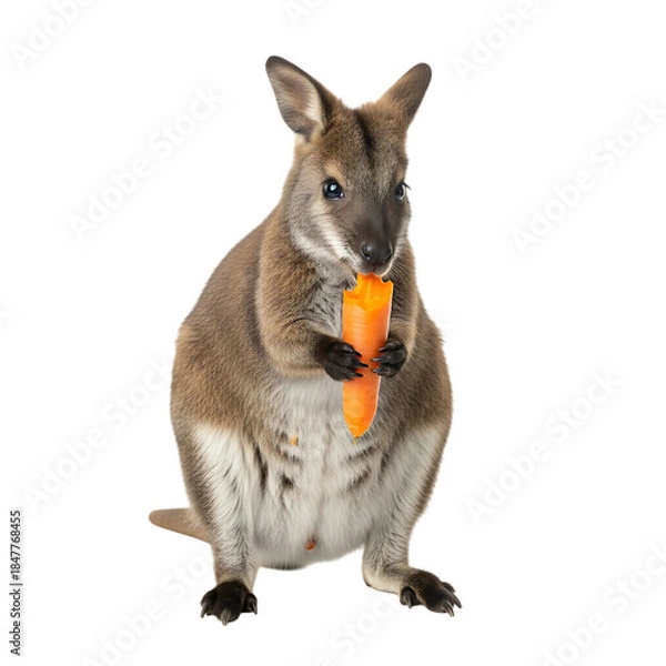 Obraz Wallaby eating a carrot on a black background marsupial