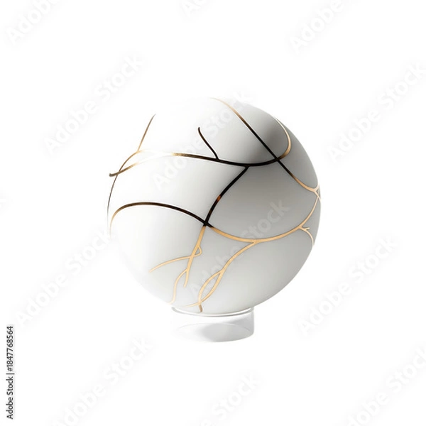 Obraz White Sphere with Gold Vein Pattern on Clear Base veins