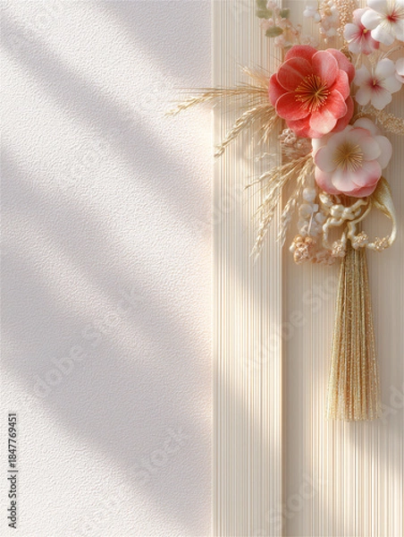 Obraz 部屋の壁に飾られたお紅白の花のお正月飾り