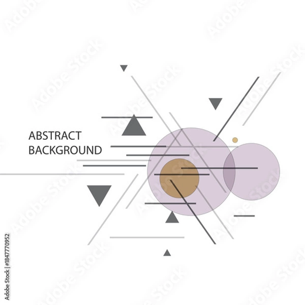 Fototapeta Abstract geometric vector design featuring black triangles, purple and brown circles, and intersecting lines.