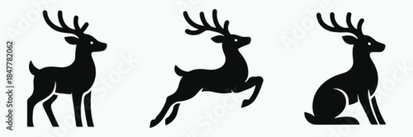 Obraz Deer silhouette set standing jumping and sitting vector