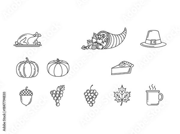Fototapeta Thanksgiving elements collection illustration