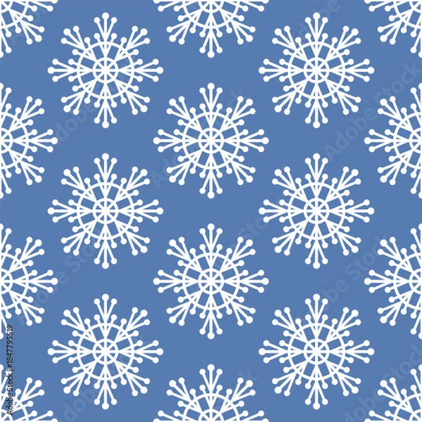 Fototapeta Snowflakes seamless background. Vector flat illustration.