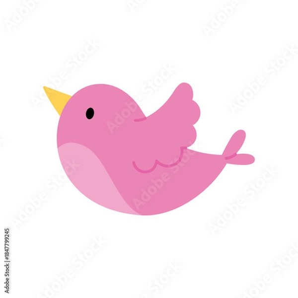 Obraz Cute pink bird. Flat style vector illustration