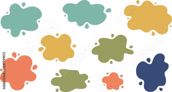 Fototapeta Colorful abstract paint splatters and ink blots vector set illustration