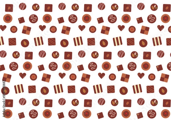 Obraz チョコレートのシームレスパターン素材（白背景）