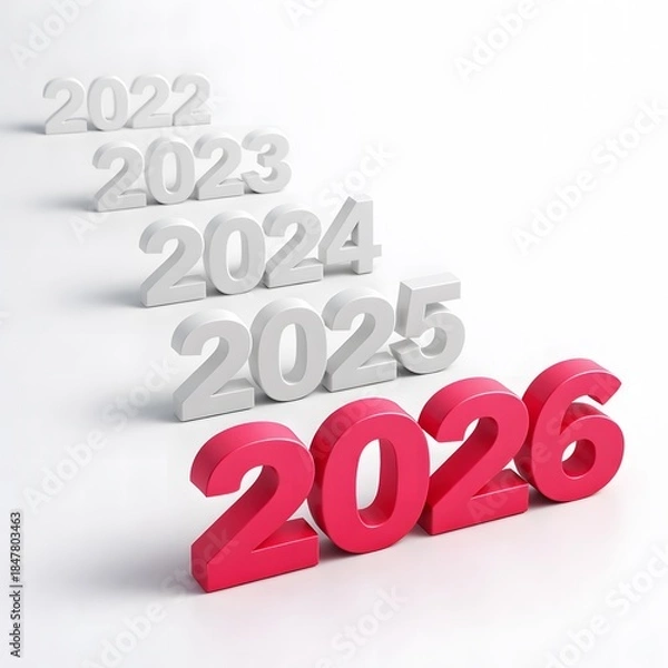 Fototapeta The year 2026 prominently highlighted in red as a significant future milestone