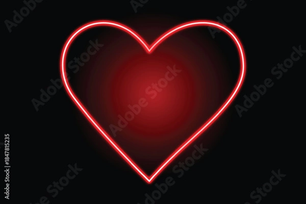Fototapeta A vibrant glowing red neon heart outline set against a stark black background