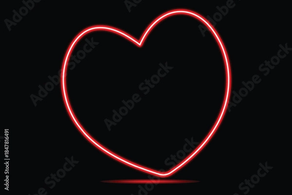 Fototapeta A vibrant red neon heart shape glowing brightly against a solid black background, representing love and romance