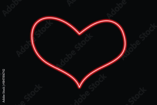 Fototapeta Red neon heart outline glowing brightly against a completely dark background