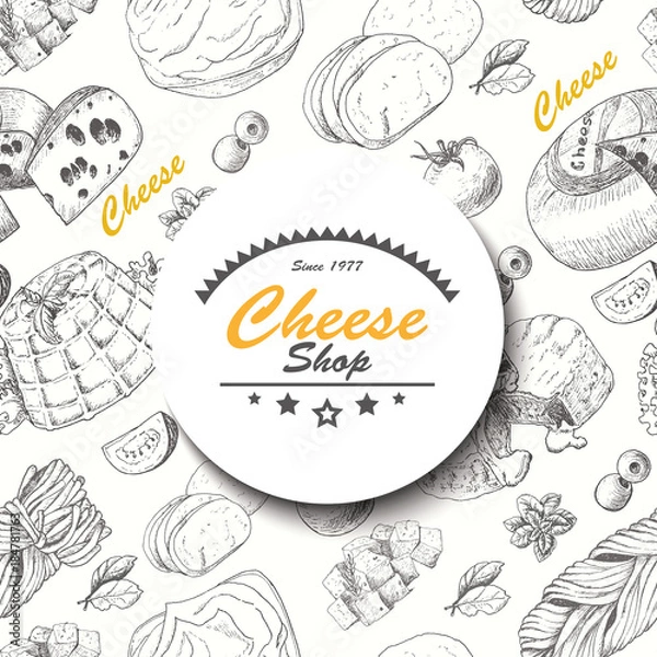 Fototapeta Vector background with cheese products