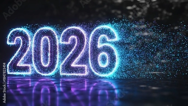 Fototapeta 2026 text with glowing particles and reflection light
