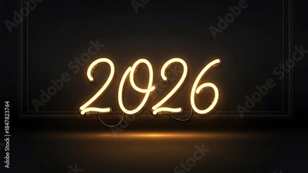 Fototapeta 2026 Yellow Neon Sign on Dark Background light