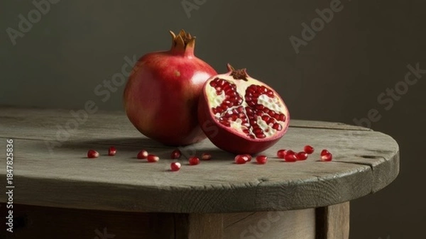 Obraz Fresh pomegranate on rustic table