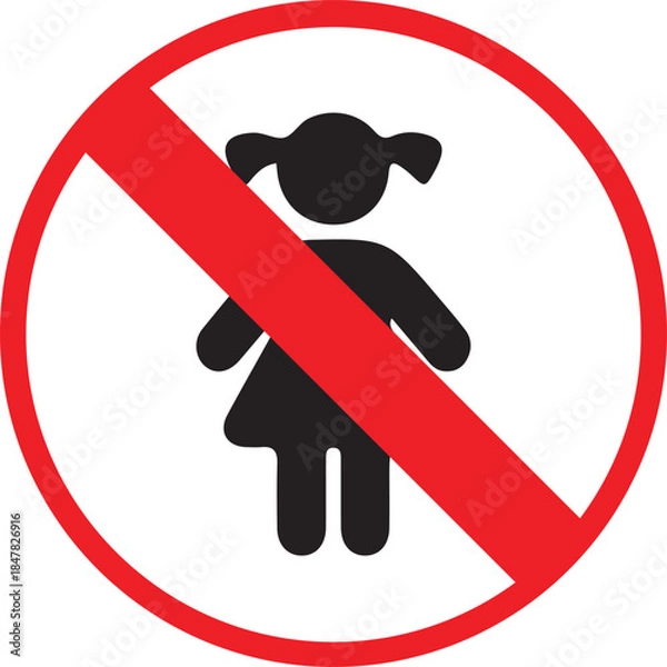 Fototapeta No Girls Allowed Sign with Red Prohibition Symbol Isolated on White Background, Female Entry Restriction Warning Icon for Access Control and Regulation Concepts.