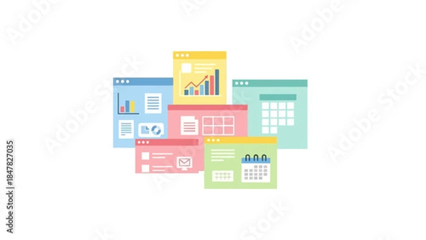 Obraz Multiple colorful digital dashboards and data analytics interfaces representing data management