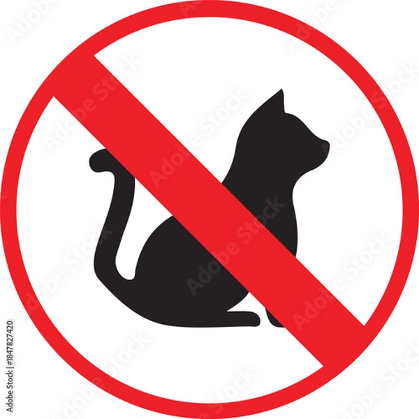 Fototapeta No Cats Allowed Sign with Red Prohibition Symbol Isolated on White Background, Pet Restriction Warning Icon for Animal Control, Safety, and Regulation Concepts.