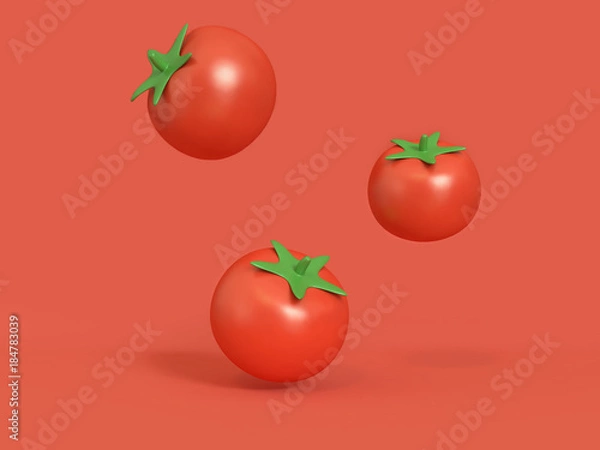 Obraz three red tomato floating red background 3d rendering cartoon style