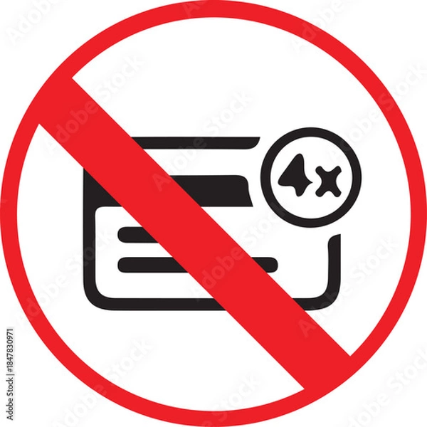 Fototapeta No Credit Cards Accepted Sign with Red Prohibition Symbol Isolated on White Background, Payment Restriction Warning Icon for Cash Only and Policy Concepts.