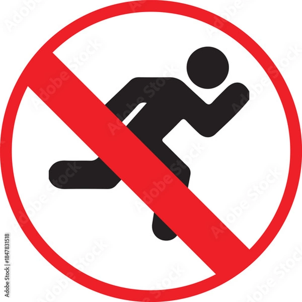 Fototapeta No Running Allowed Sign with Red Prohibition Symbol Isolated on White Background, Running Restriction Warning Icon for Safety, Control, and Regulation Concepts.