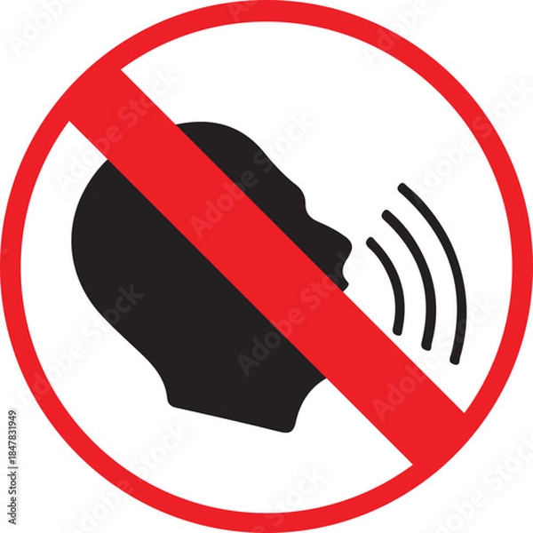 Fototapeta No Talking Allowed Sign with Red Prohibition Symbol Isolated on White Background, Silence Requirement Warning Icon for Quiet Zones and Regulation Concepts.