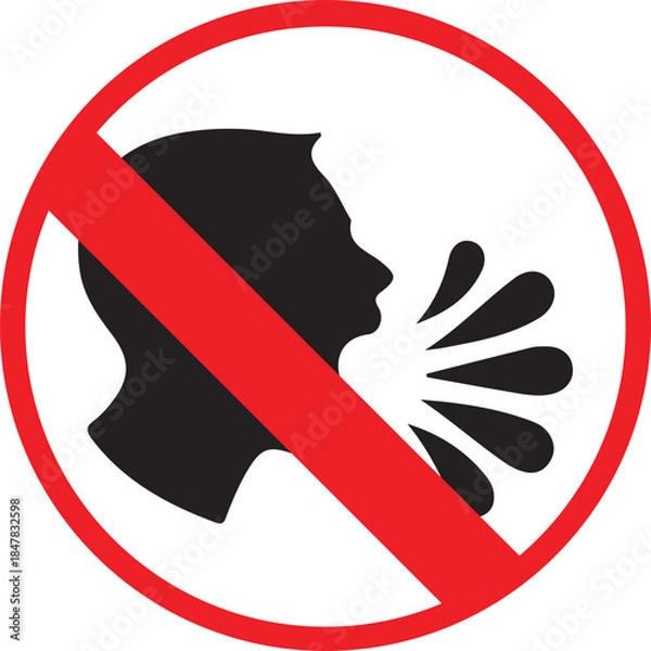 Fototapeta No Spitting Allowed Sign with Red Prohibition Symbol Isolated on White Background, Hygiene Warning Icon for Public Health, Safety, and Regulation Concepts.