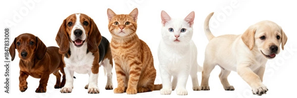 Obraz [Transparent Background PNG]A group of various pets including dogs and a cat