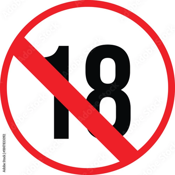 Fototapeta Under 18 Prohibited Sign with Red Diagonal Ban Symbol Isolated on White Background, Age Restriction Warning Icon for Legal Access and Regulation Concepts.