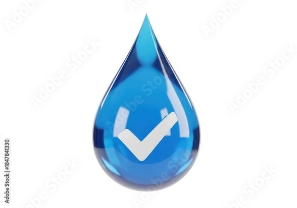 Obraz Three dimensional clear blue liquid drop features a white confirmation symbol inside