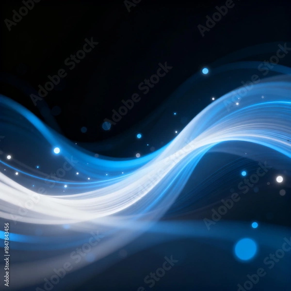 Obraz Abstract Blue Waves with Light Particles Background