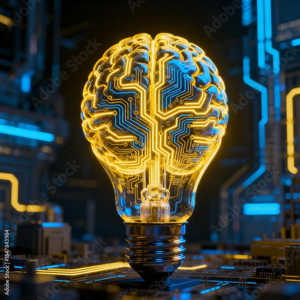 Obraz Lightbulb with Digital Brain Circuitry Concept