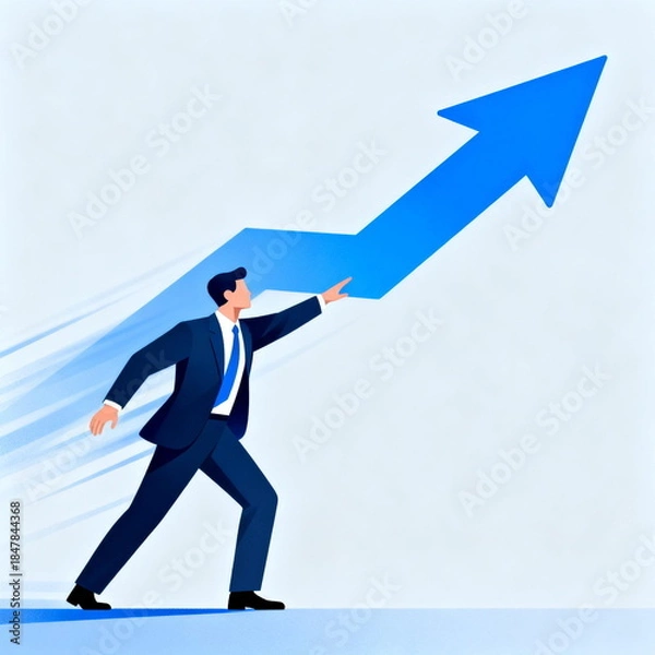 Obraz Businessman Pointing at Upward Growth Arrow