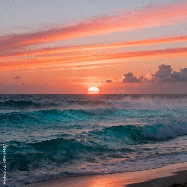 Obraz Vibrant Sunset Over Turquoise Ocean Waves