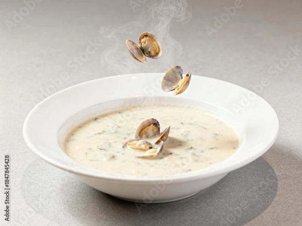 Obraz Creamy Clam Chowder with Steaming Shellfish