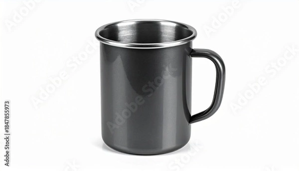 Fototapeta “Glossy dark ceramic mug with handle on white background”