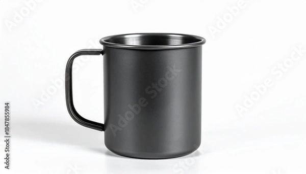 Fototapeta “Glossy dark ceramic mug with handle on white background”